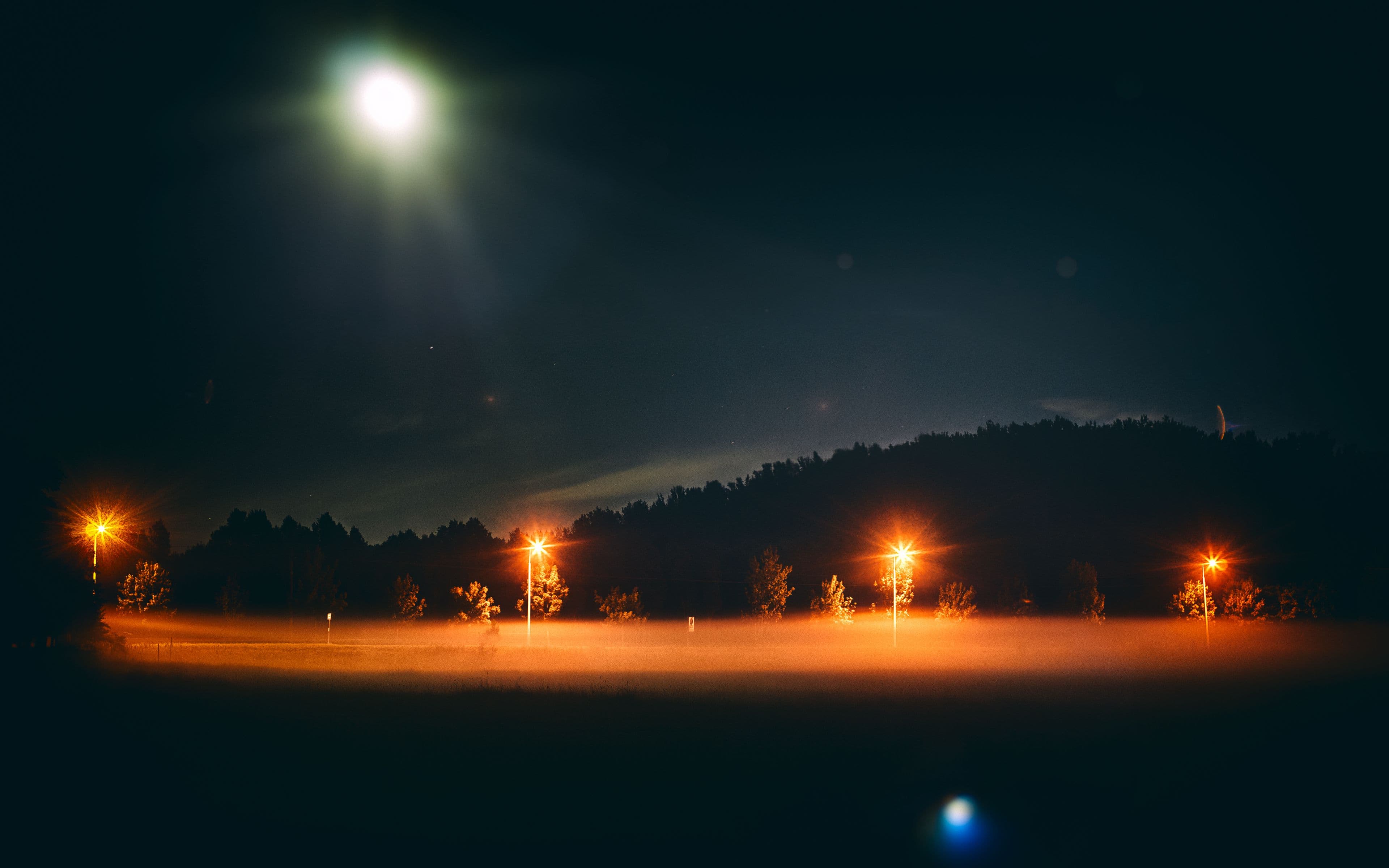 Night landscape with moon and fog